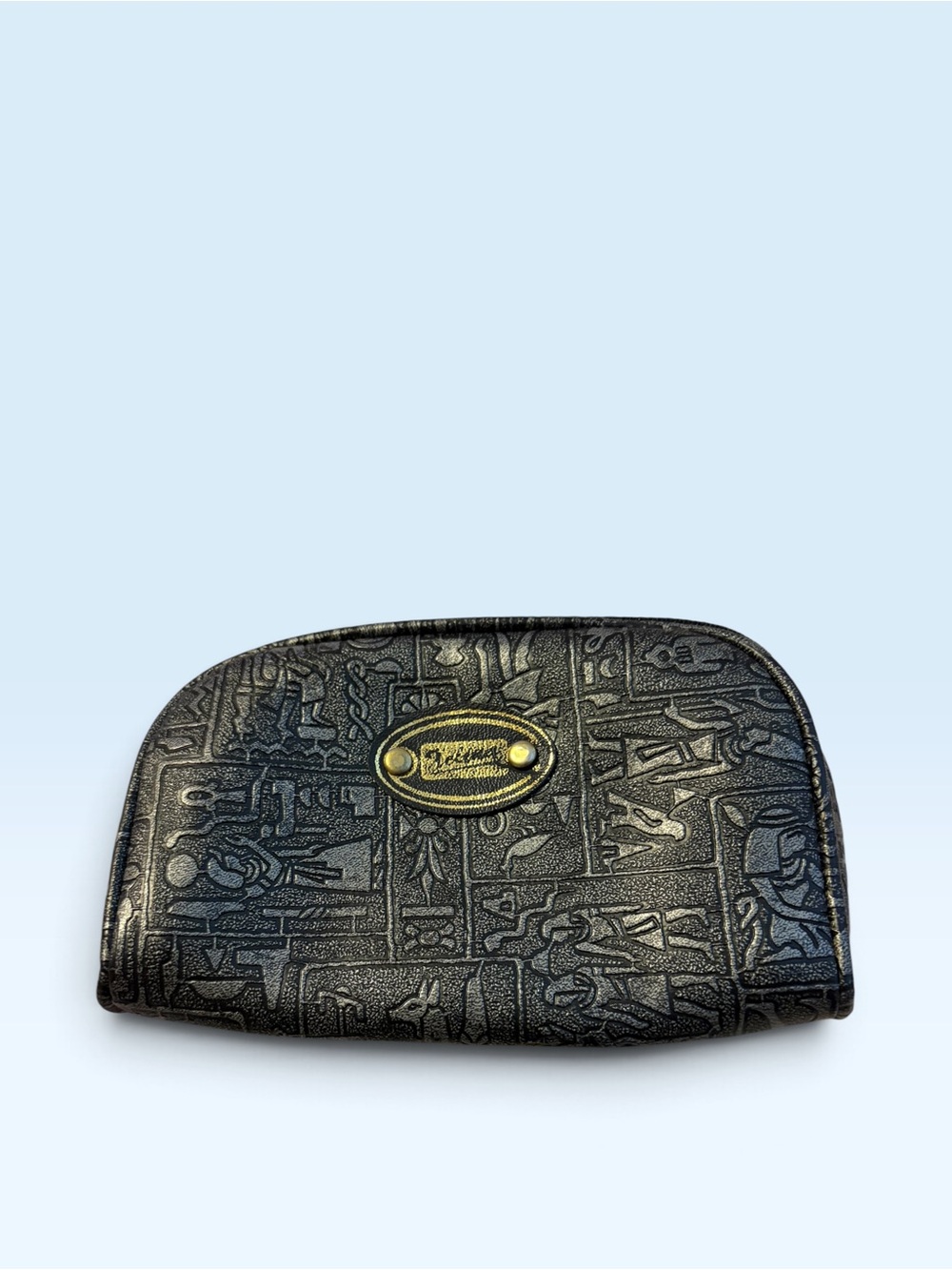 Etienne Aigner Black Embossed Leather Zip Pouch with Gold Logo